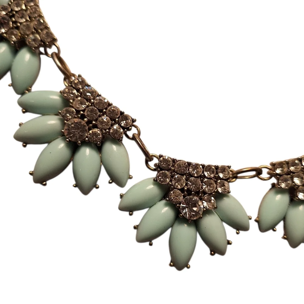 J. Crew Mint Green / Blue Floral Crystal Embellished Necklace